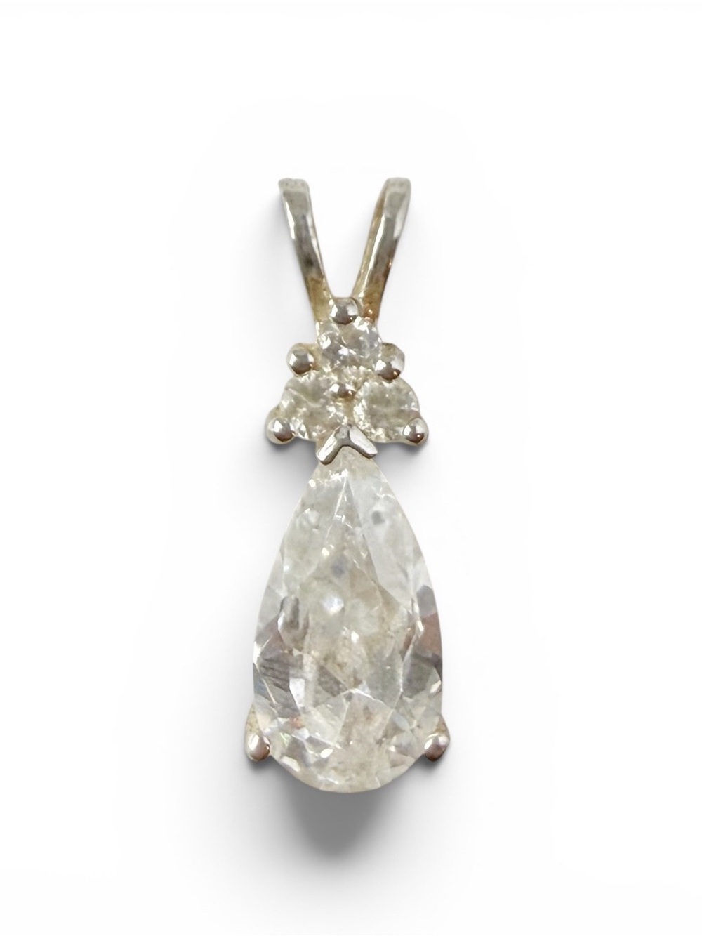 Sunstone Imports Sterling Silver 925 Teardrop Cubic Zirconia Pendant